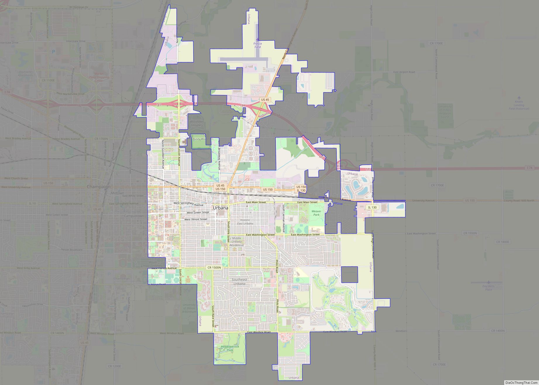 Map of Urbana city, Illinois