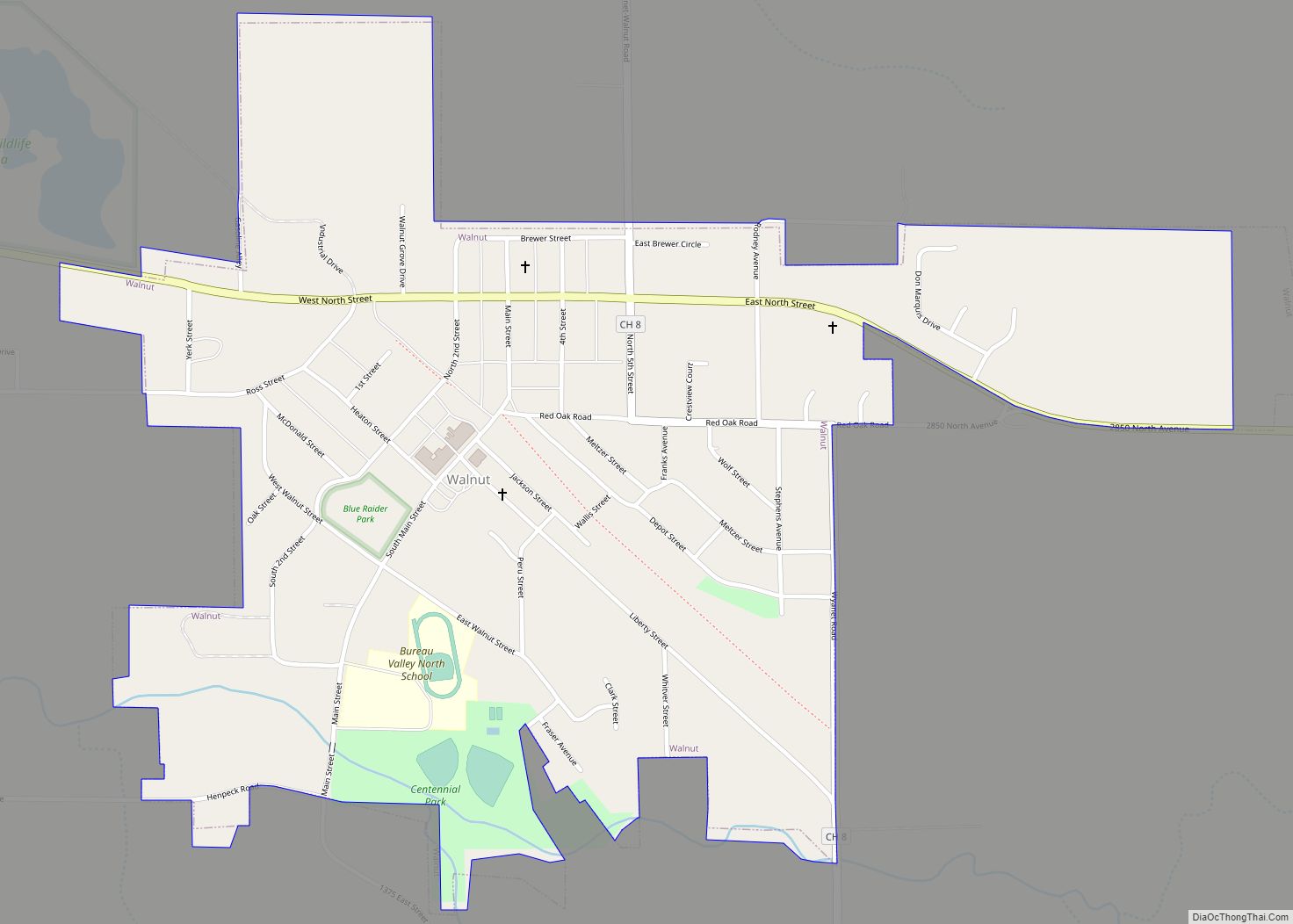 Map of Walnut village, Illinois