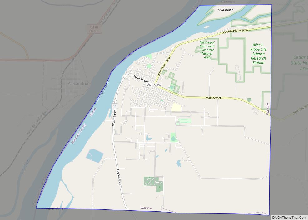 Map of Warsaw city, Illinois