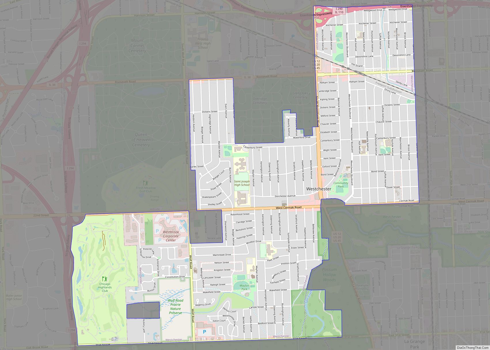 Map of Westchester village, Illinois