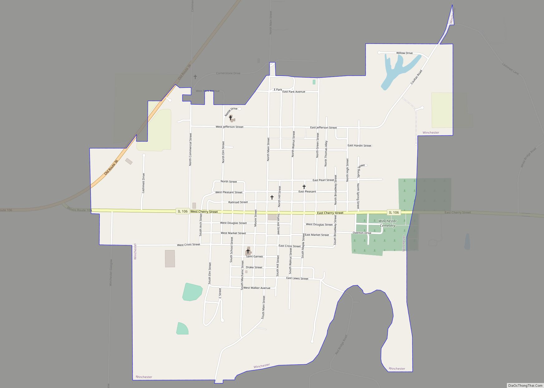 Map of Winchester city, Illinois