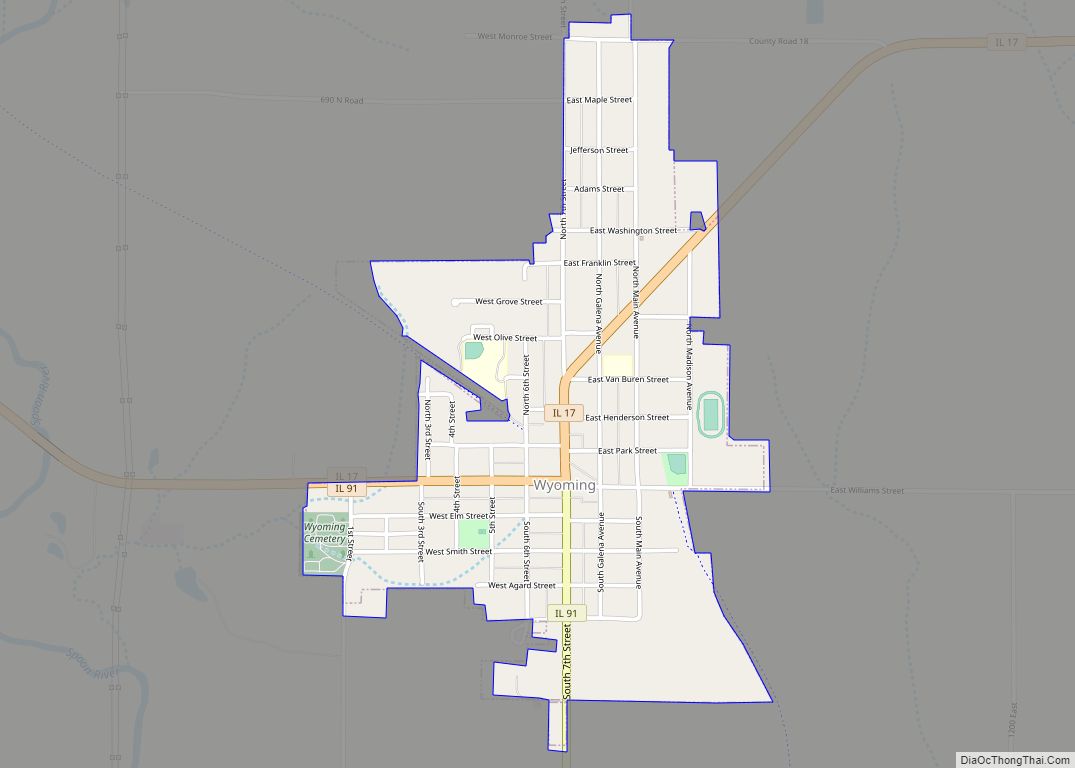 Map of Wyoming city, Illinois