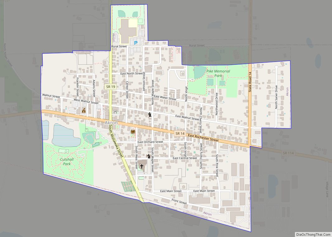 Map of Akron town, Indiana