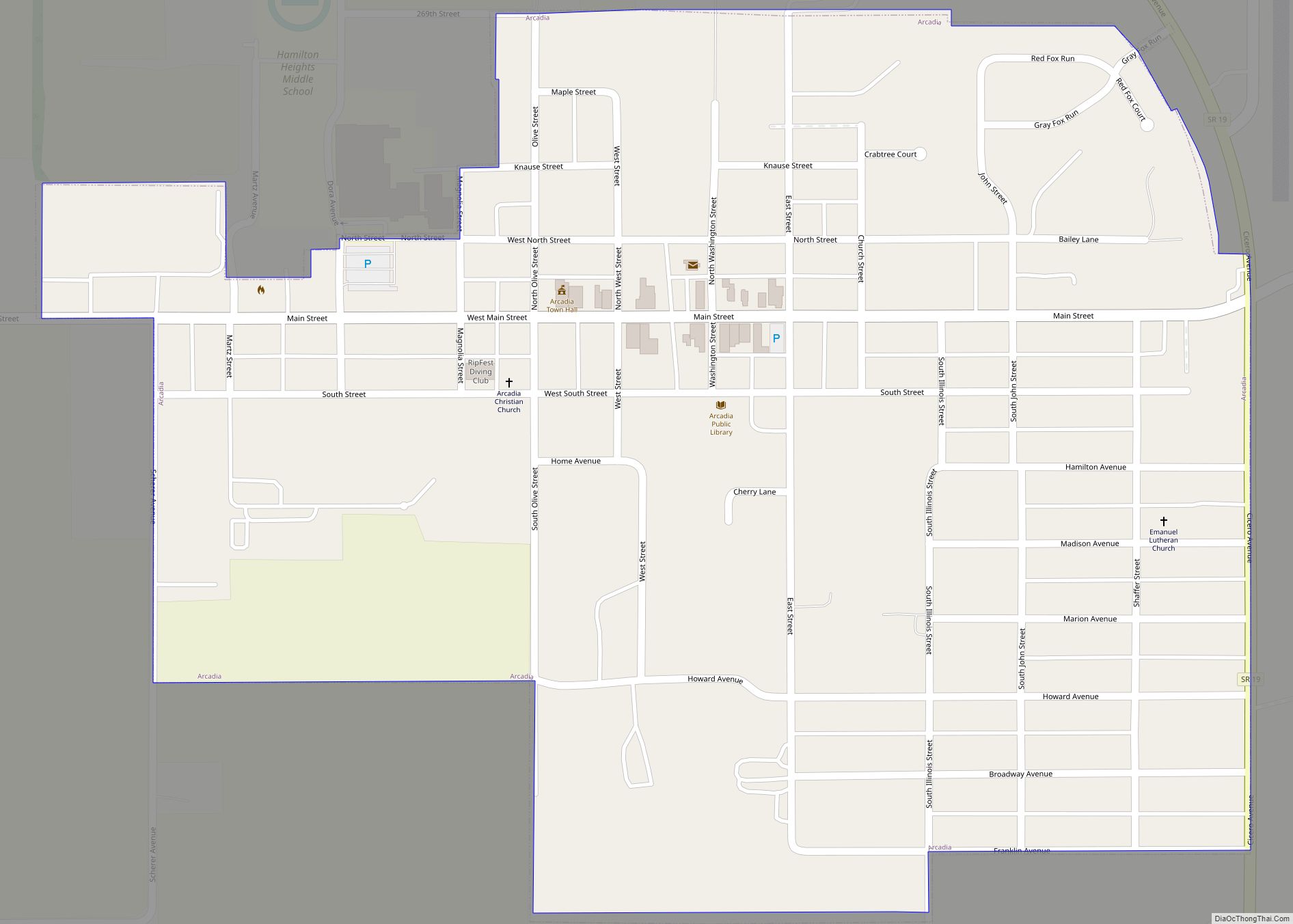 Map of Arcadia town, Indiana