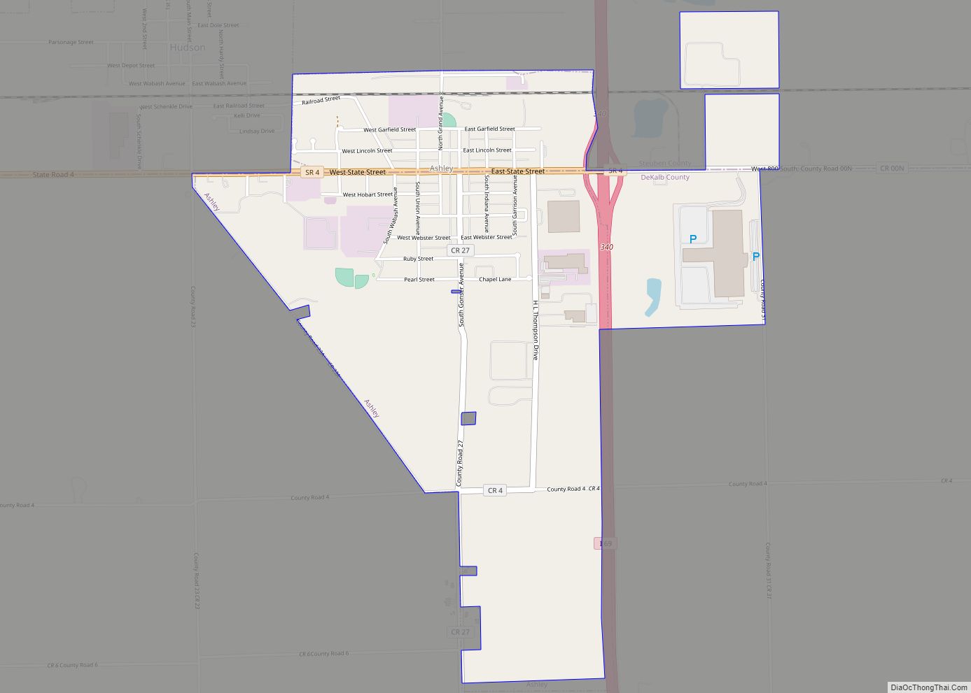 Map of Ashley town, Indiana