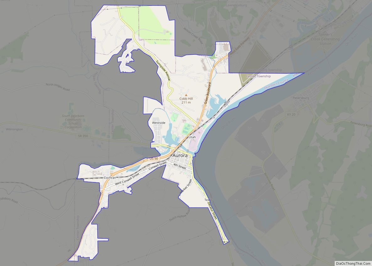 Map of Aurora city, Indiana