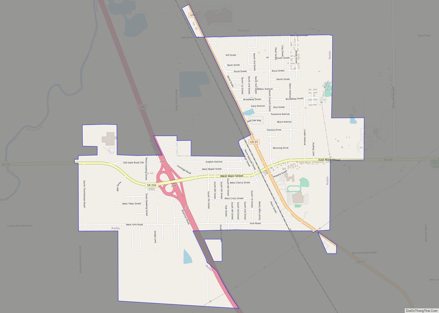 Map of Austin city, Indiana