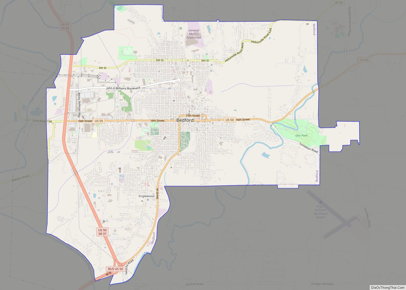 Map of Bedford city, Indiana