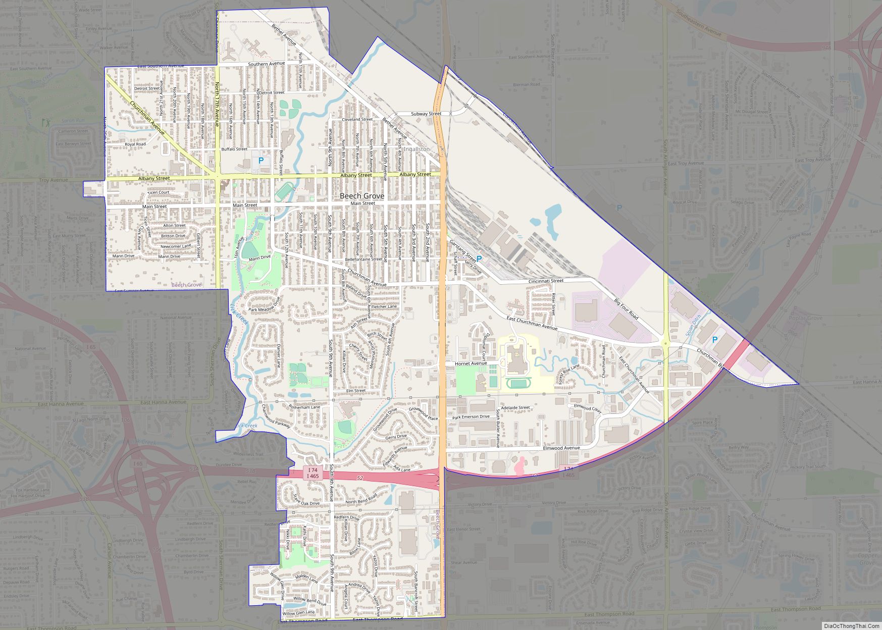 Map of Beech Grove city, Indiana