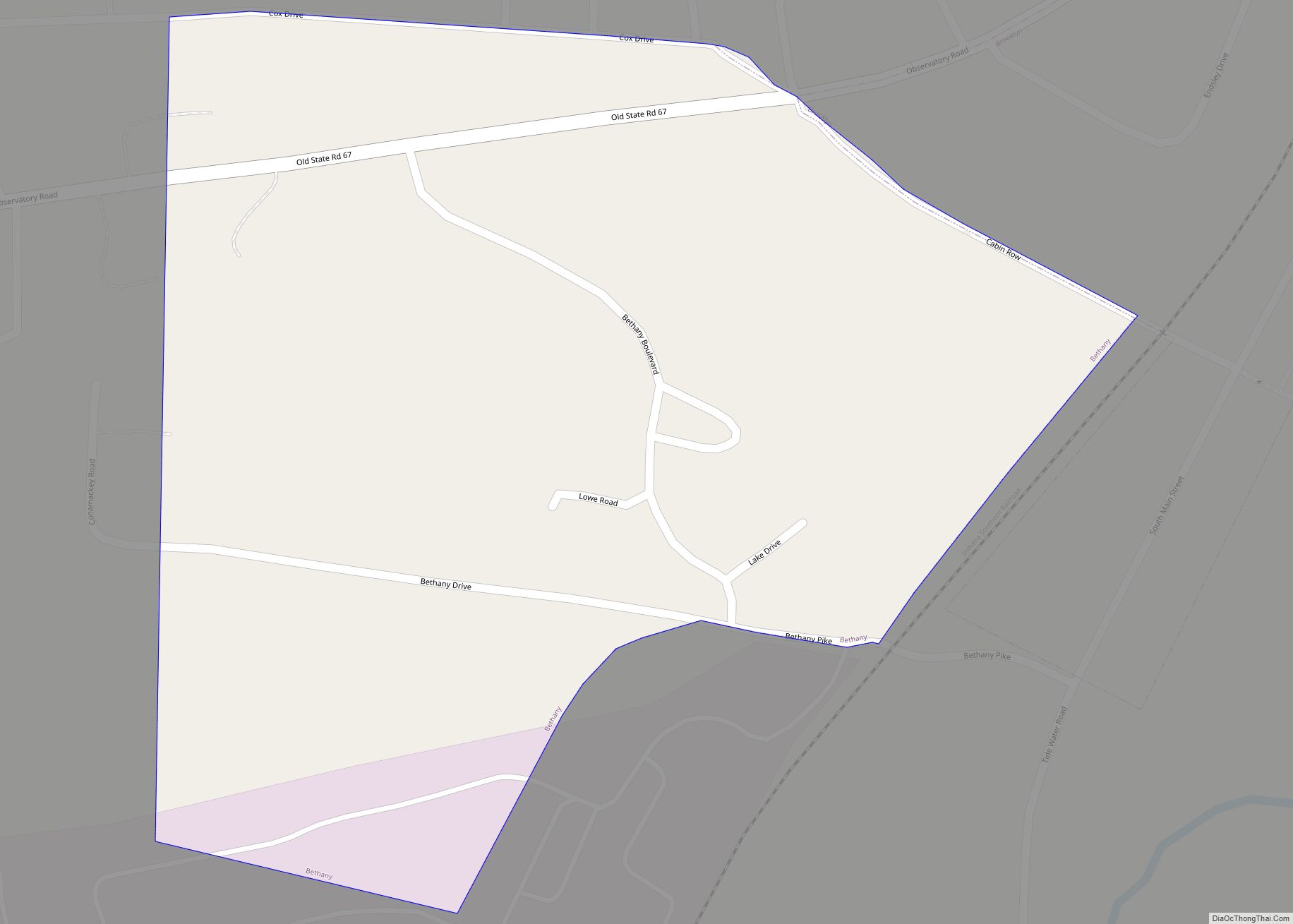 Map of Bethany town, Indiana