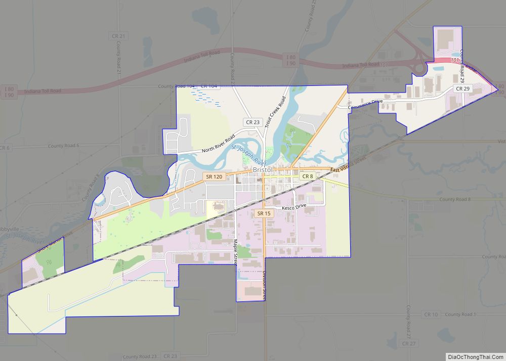 Map of Bristol town, Indiana