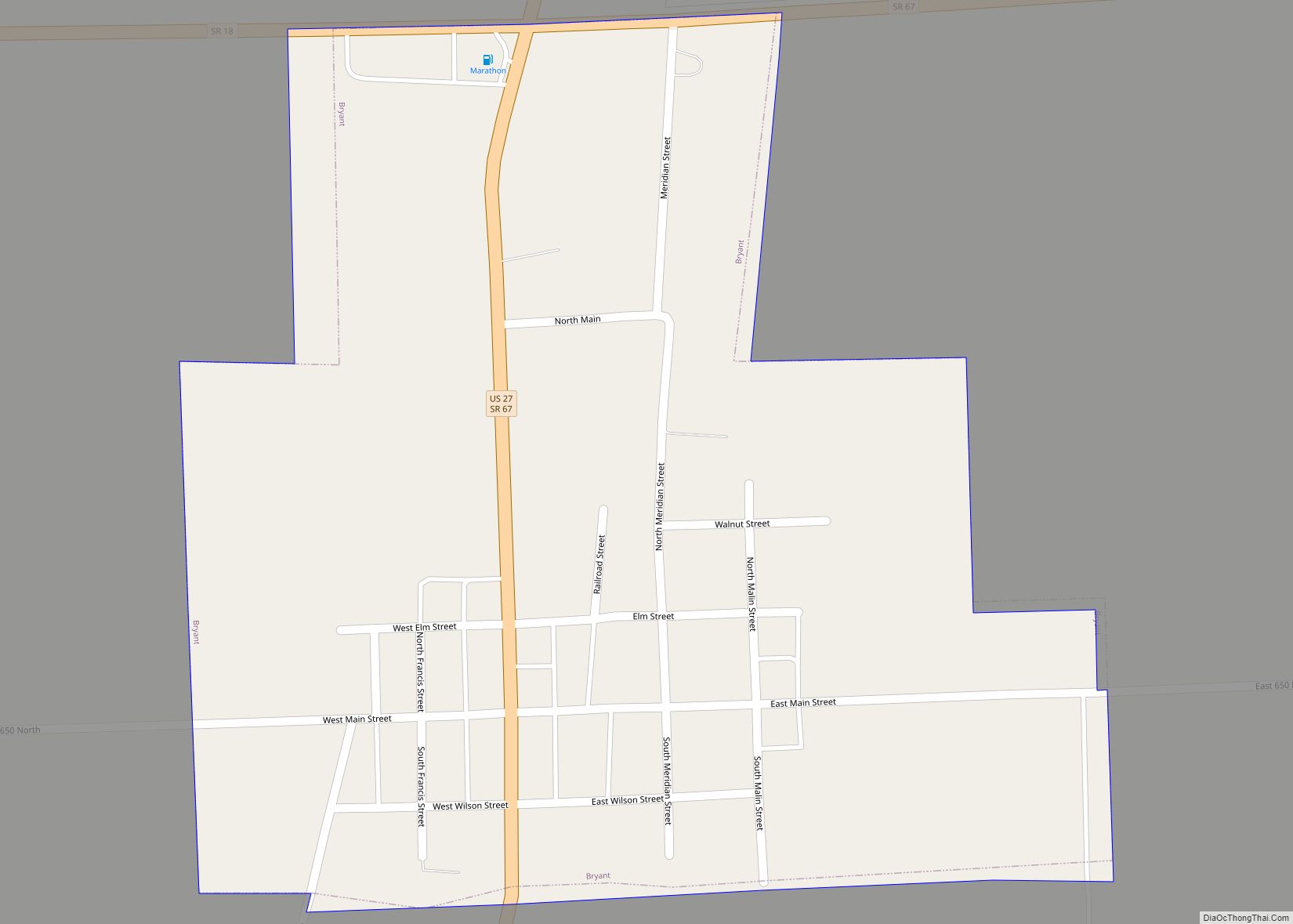 Map of Bryant town, Indiana