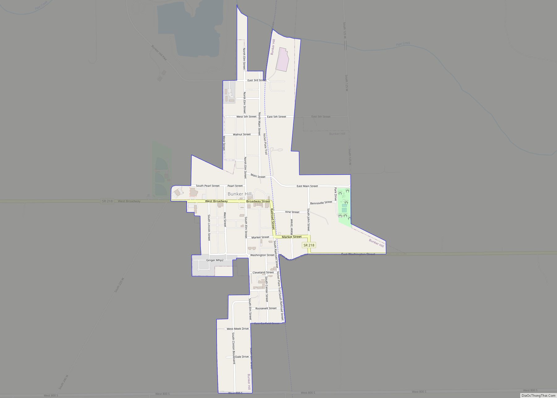 Map of Bunker Hill town, Indiana