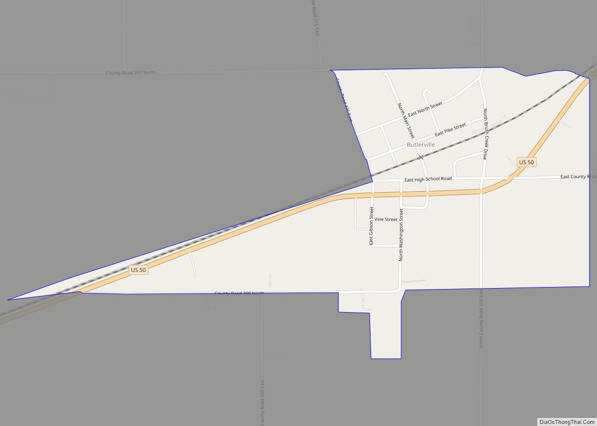 Map of Butlerville CDP, Indiana