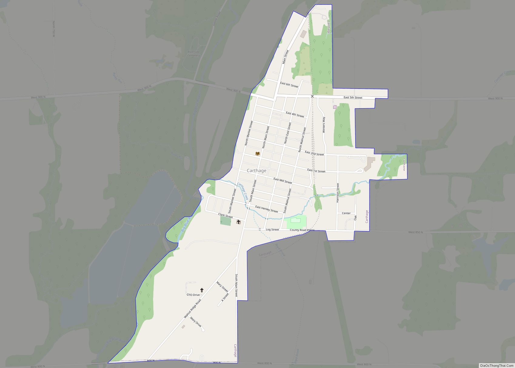 Map of Carthage town, Indiana