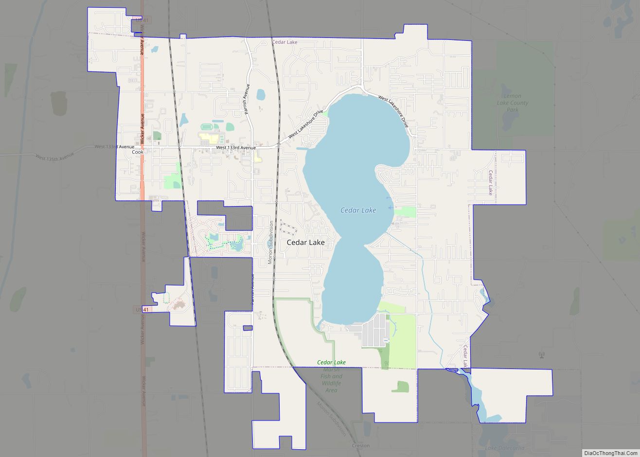 Map of Cedar Lake town