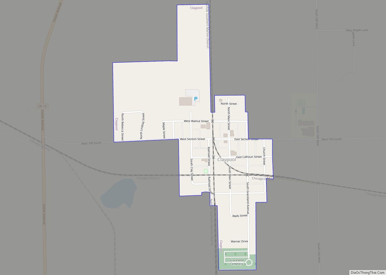 Map of Claypool town, Indiana