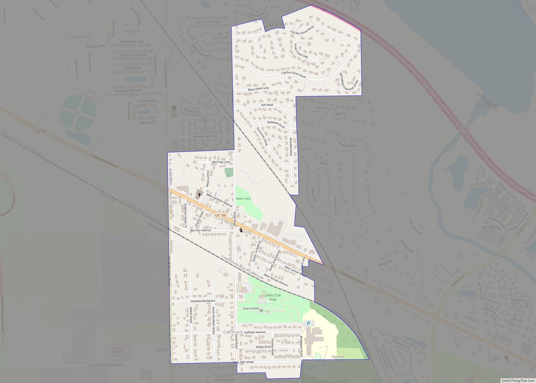 Map of Clermont town, Indiana