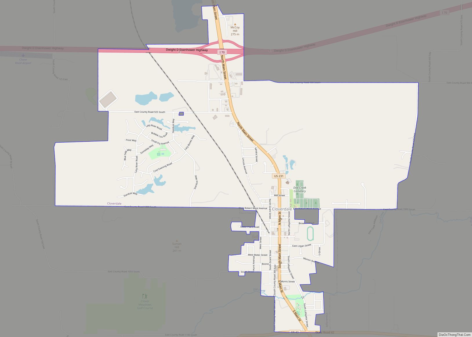 Map of Cloverdale town, Indiana