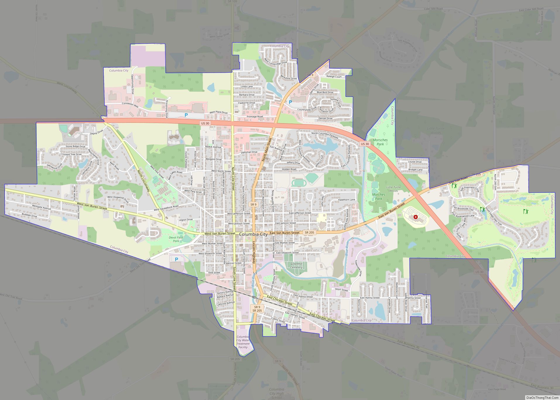 Map of Columbia City, Indiana