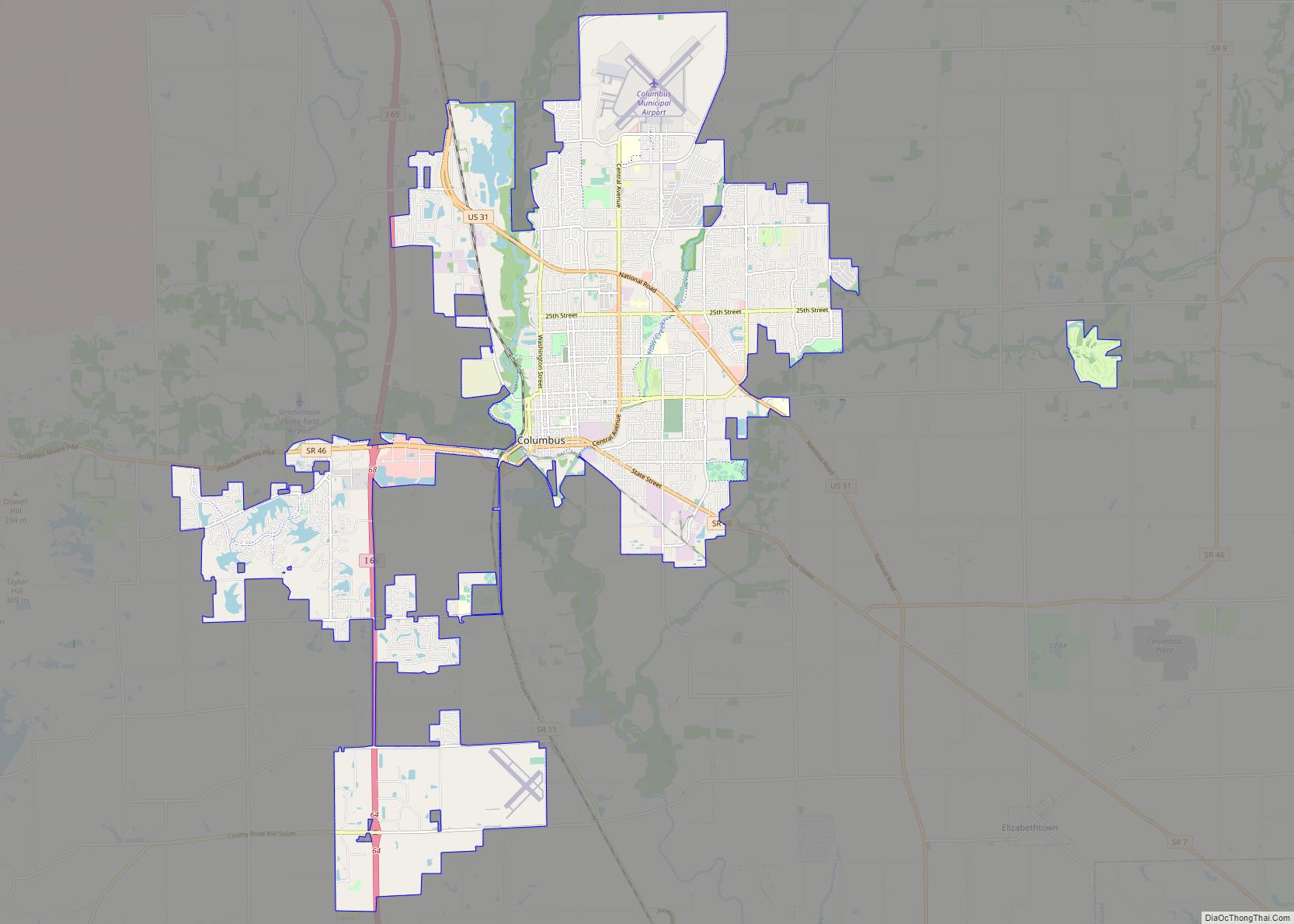 Map of Columbus city, Indiana