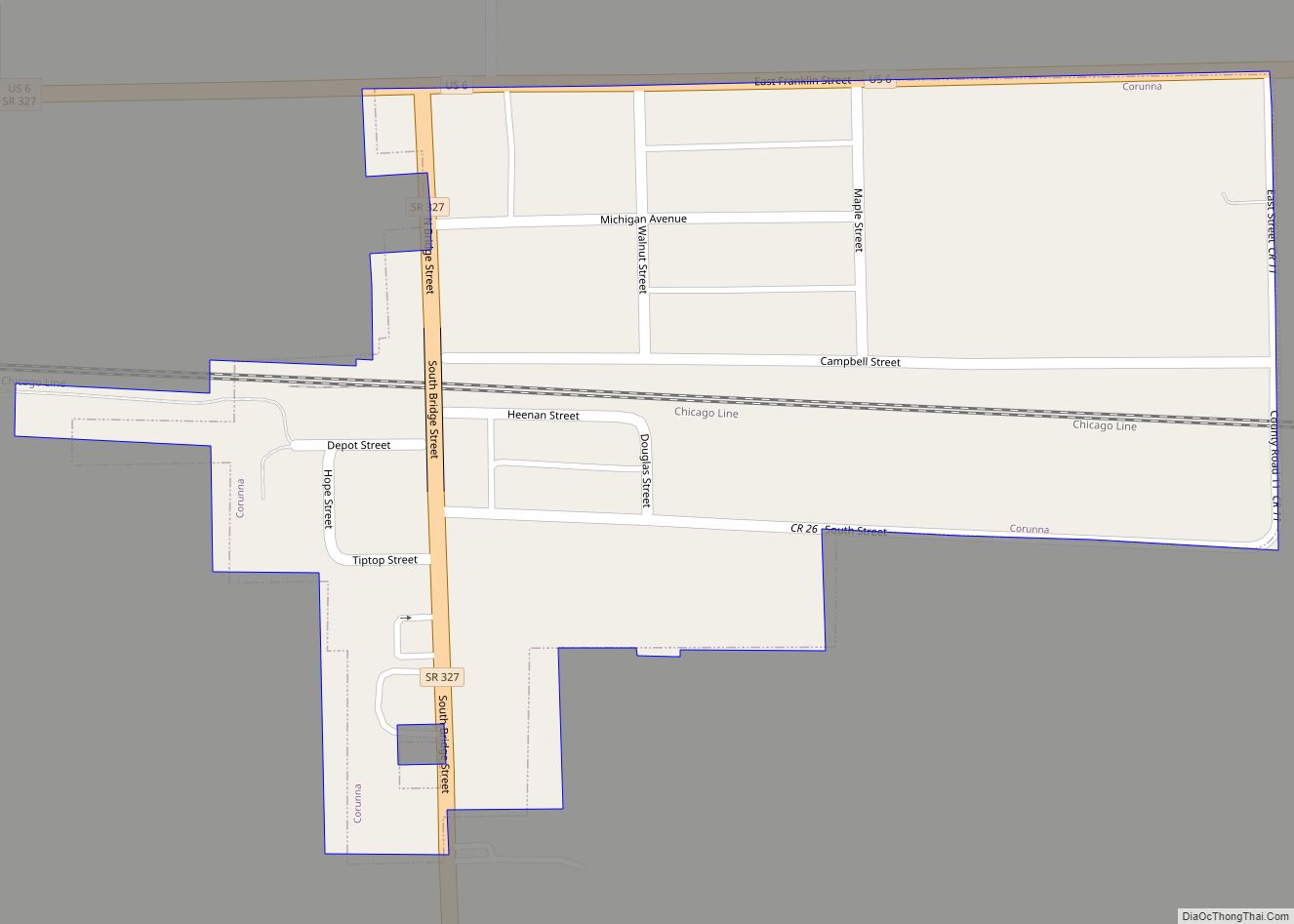 Map of Corunna town, Indiana