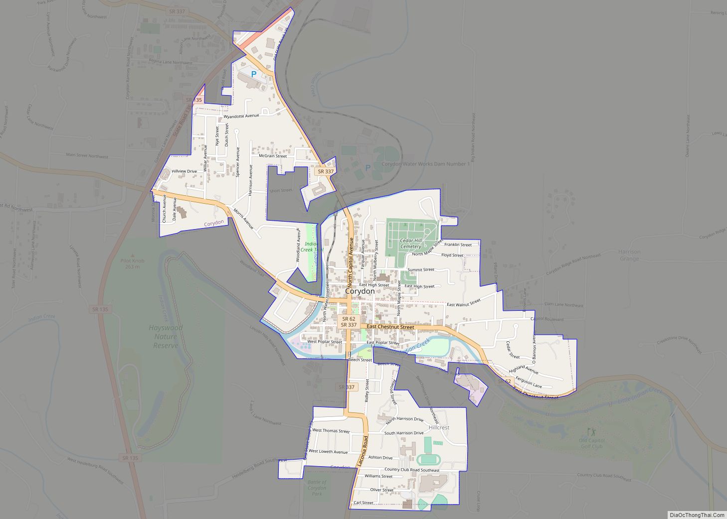 Map of Corydon town, Indiana