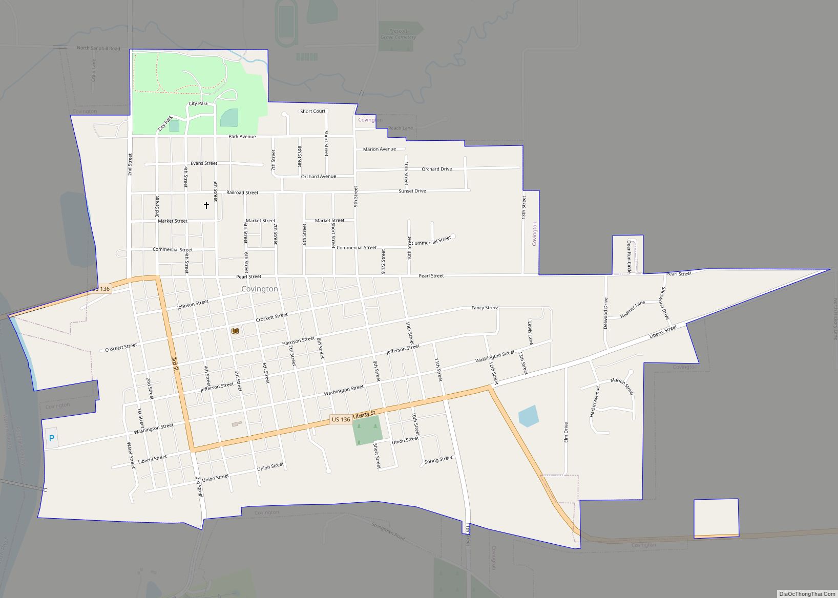 Map of Covington city, Indiana