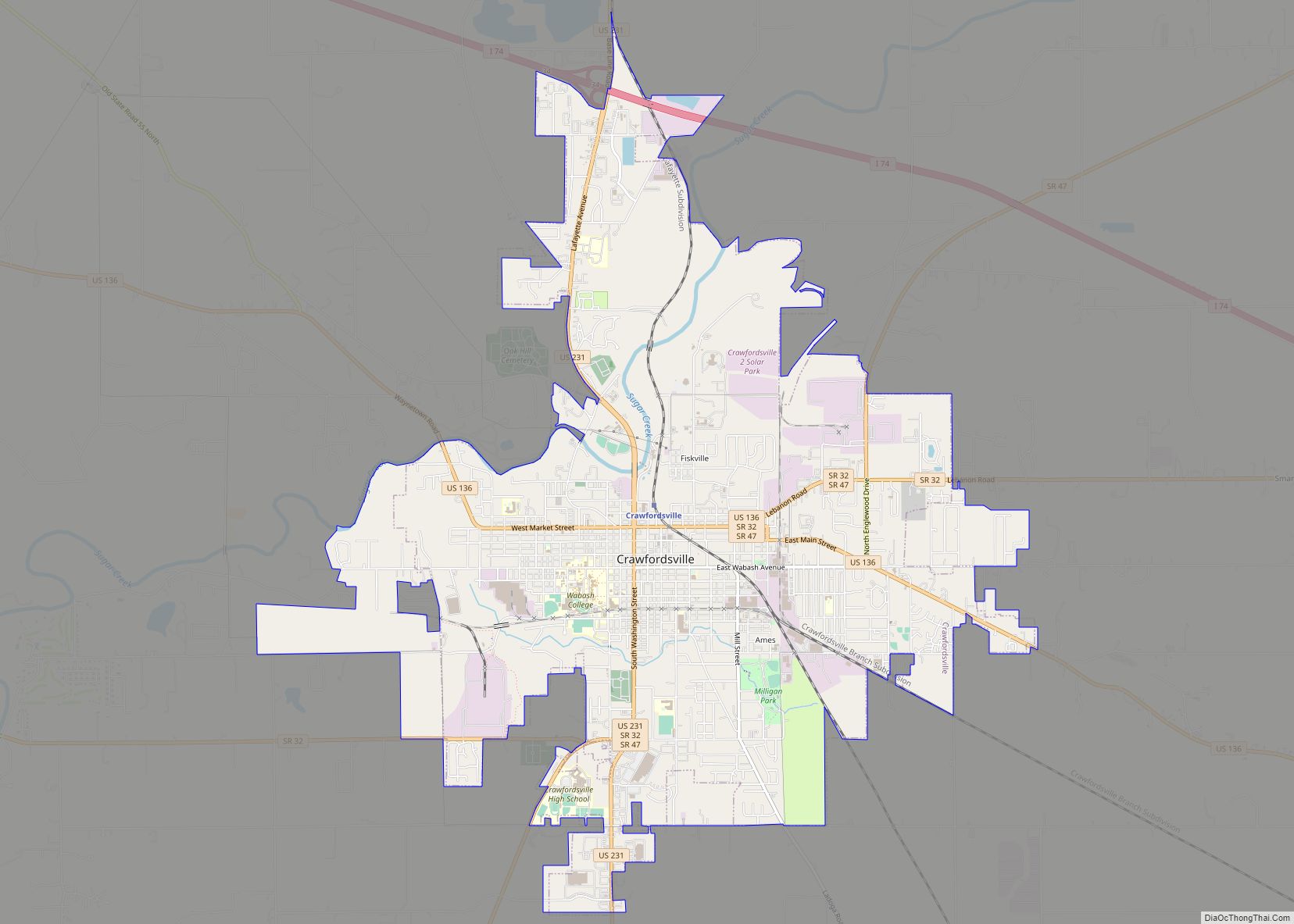 Map of Crawfordsville city, Indiana