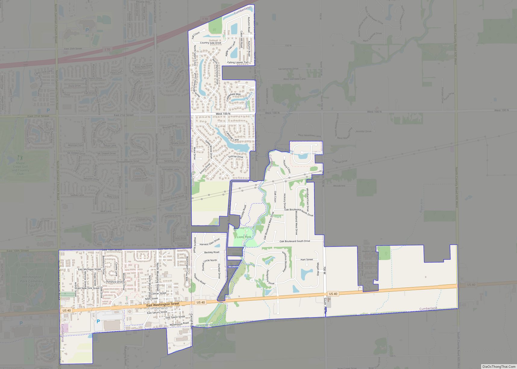 Map of Cumberland town, Indiana