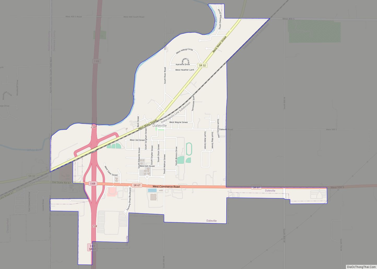 Map of Daleville town, Indiana