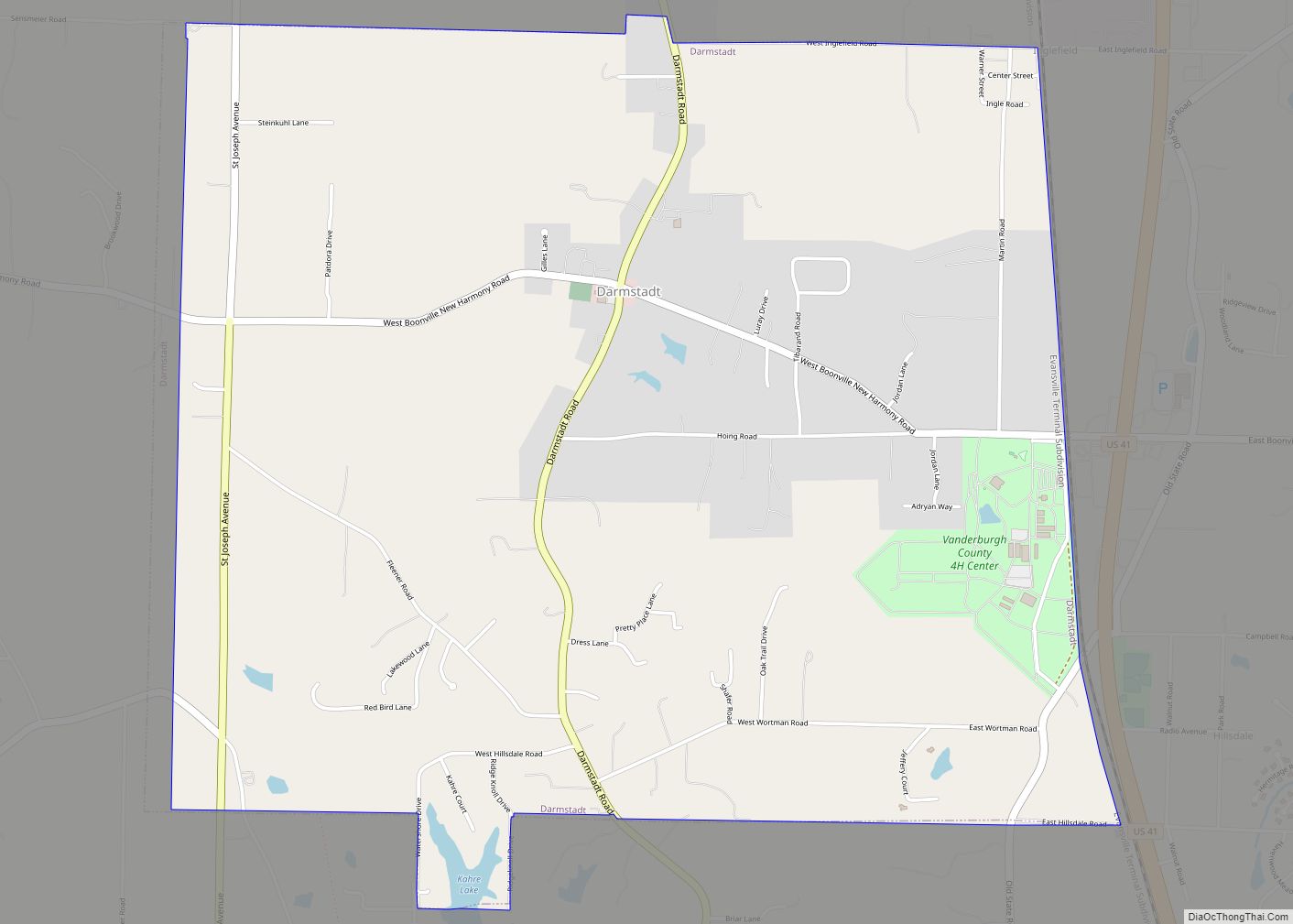 Map of Darmstadt town, Indiana