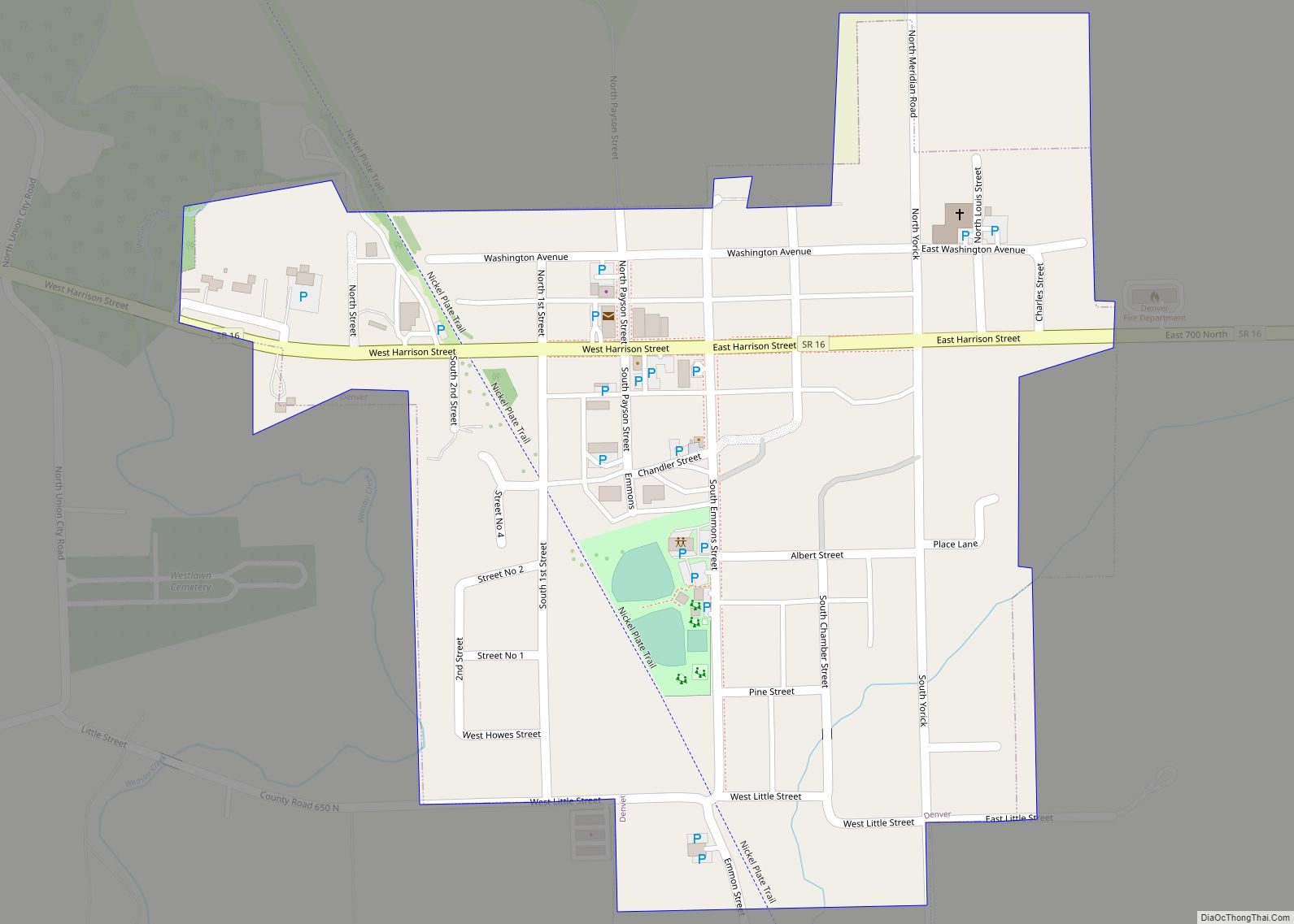 Map of Denver town, Indiana