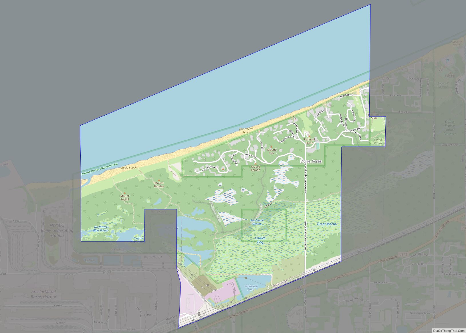 Map of Dune Acres town