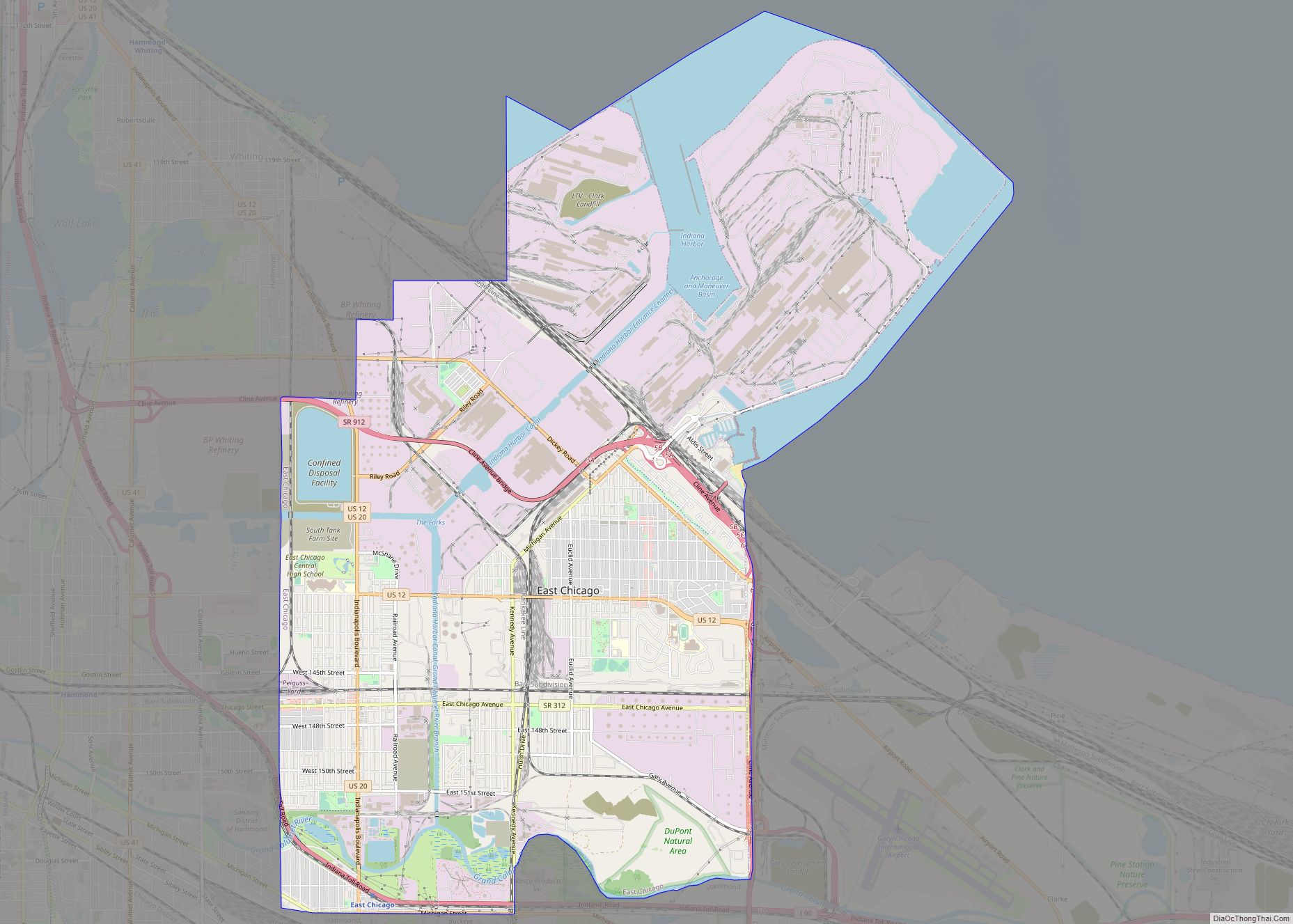 Map of East Chicago city