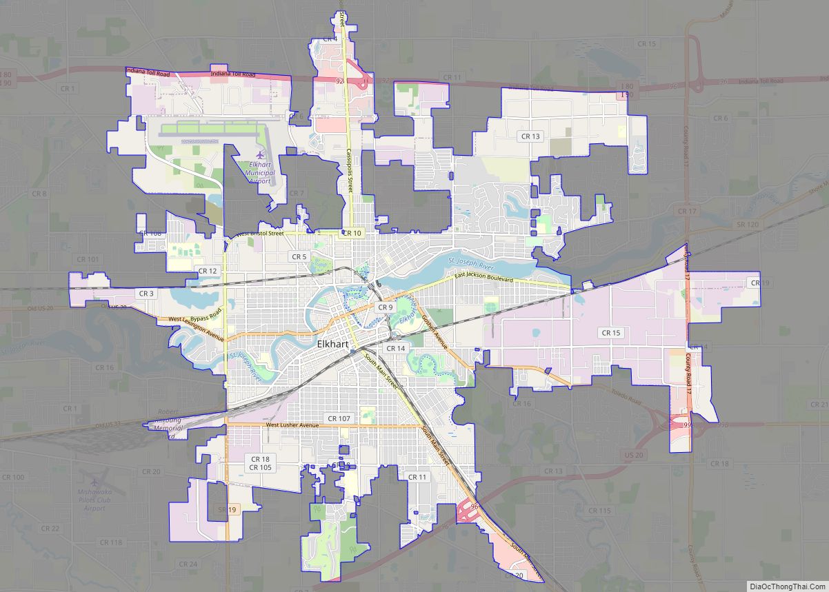 Map of Elkhart city, Indiana