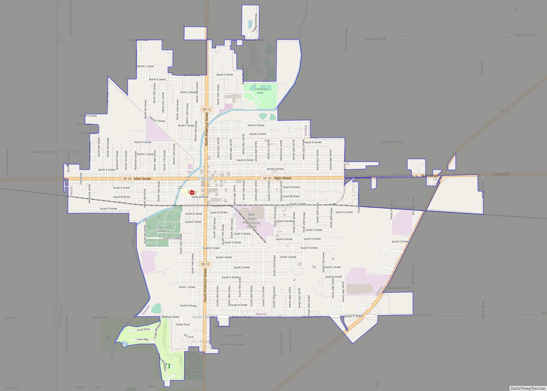 Map of Elwood city, Indiana