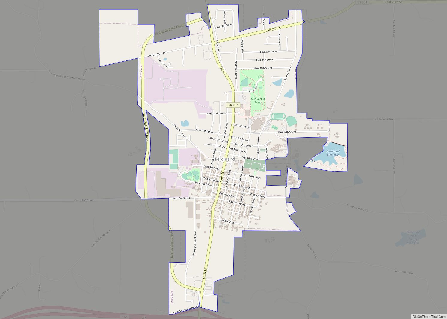 Map of Ferdinand town, Indiana