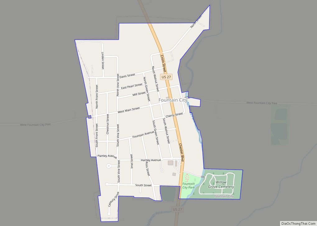 Map of Fountain City town, Indiana