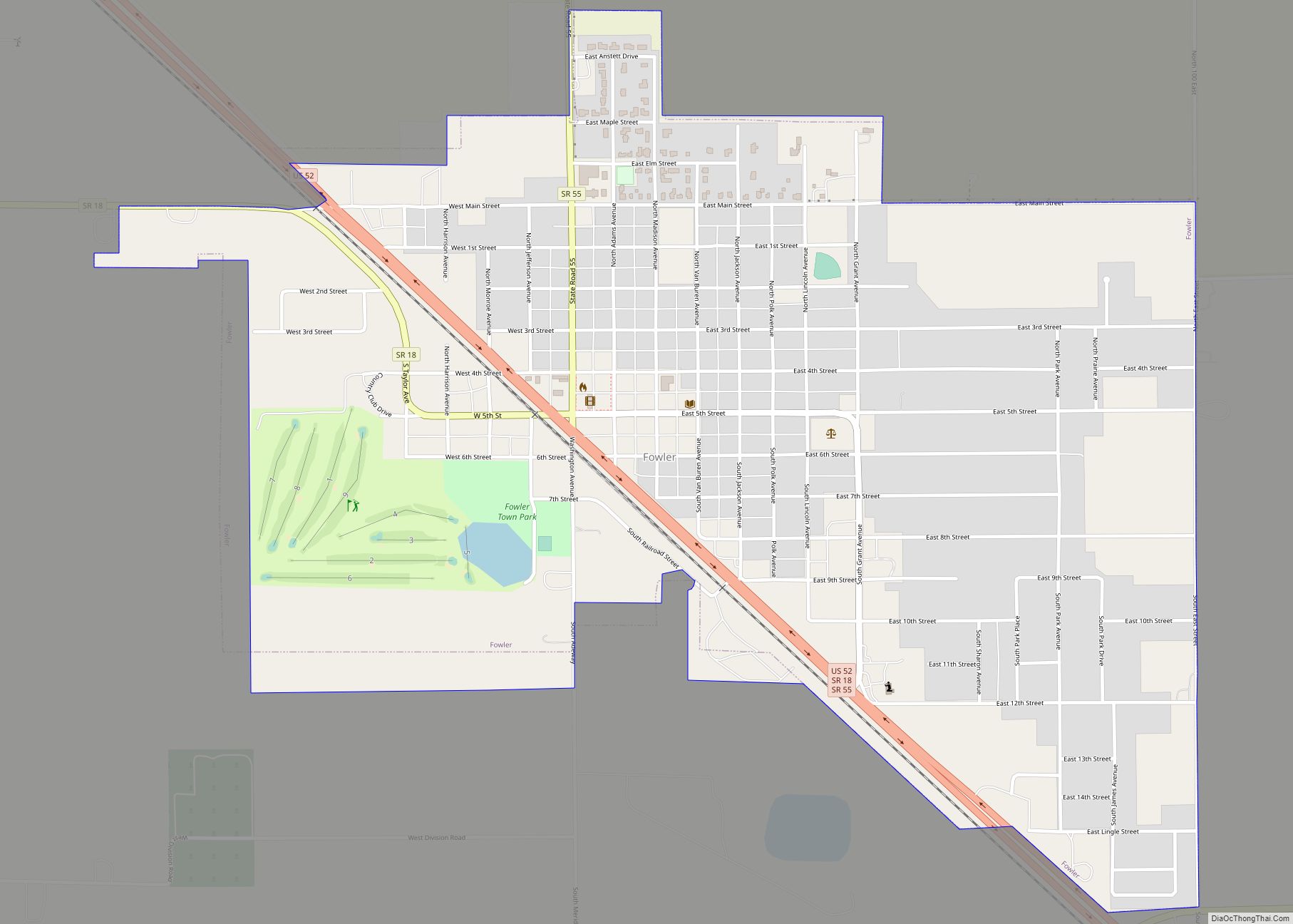 Map of Fowler town, Indiana