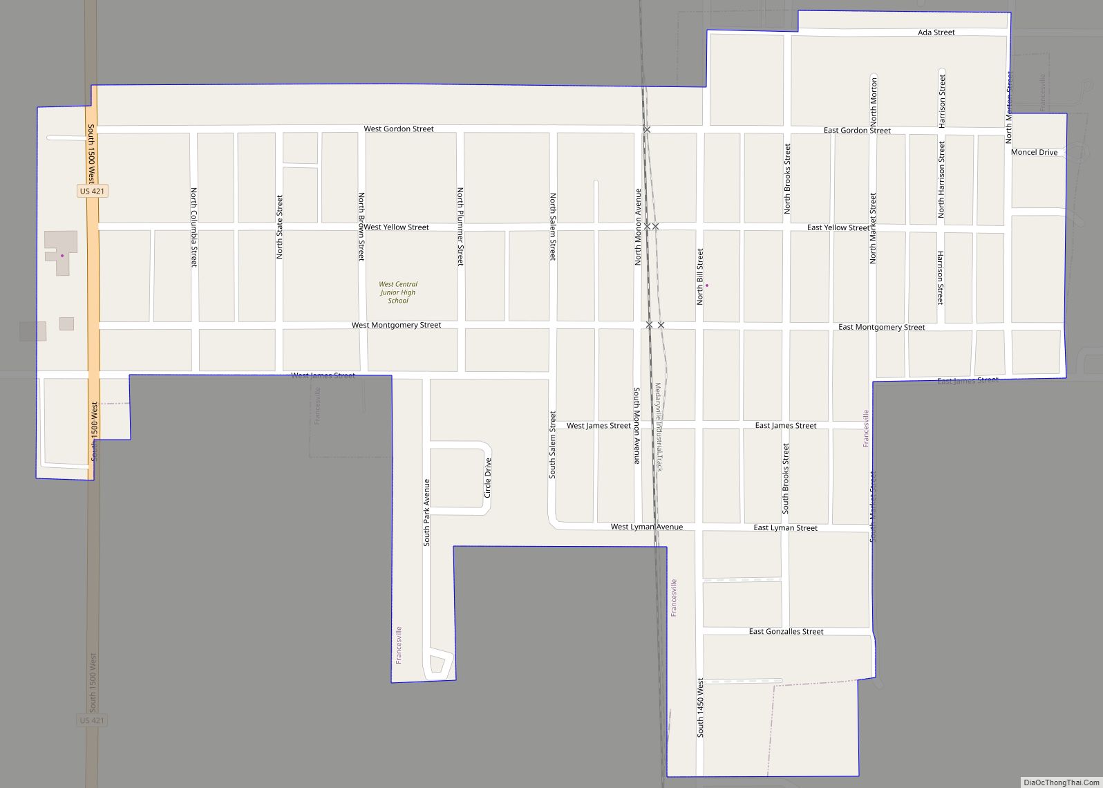 Map of Francesville town