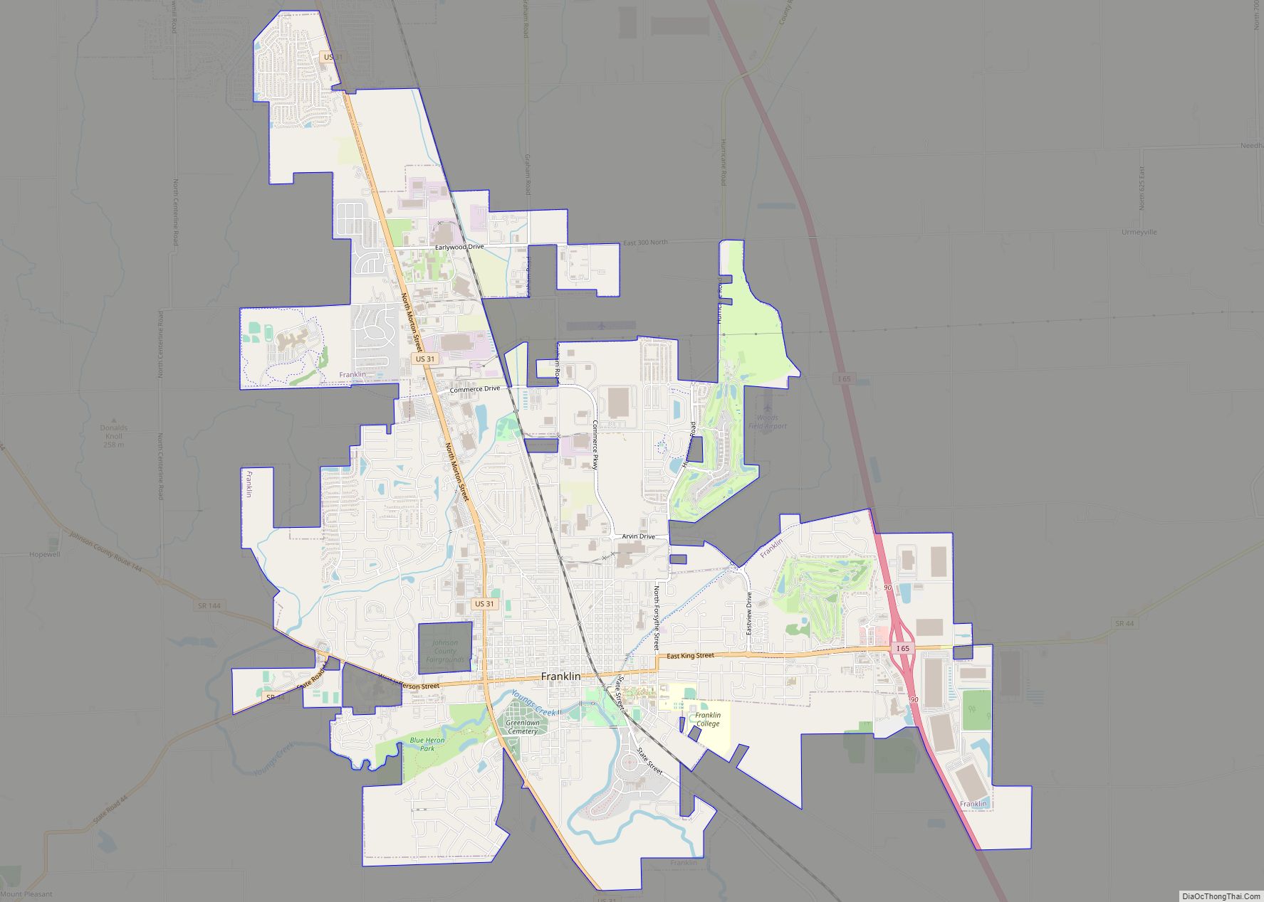 Map of Franklin city, Indiana