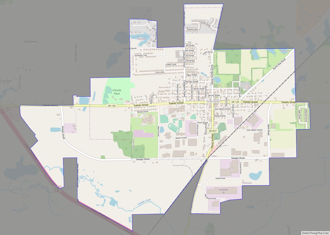 Map of Fremont town, Indiana