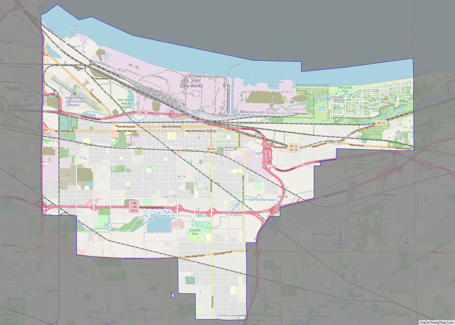 Map of Gary city, Indiana