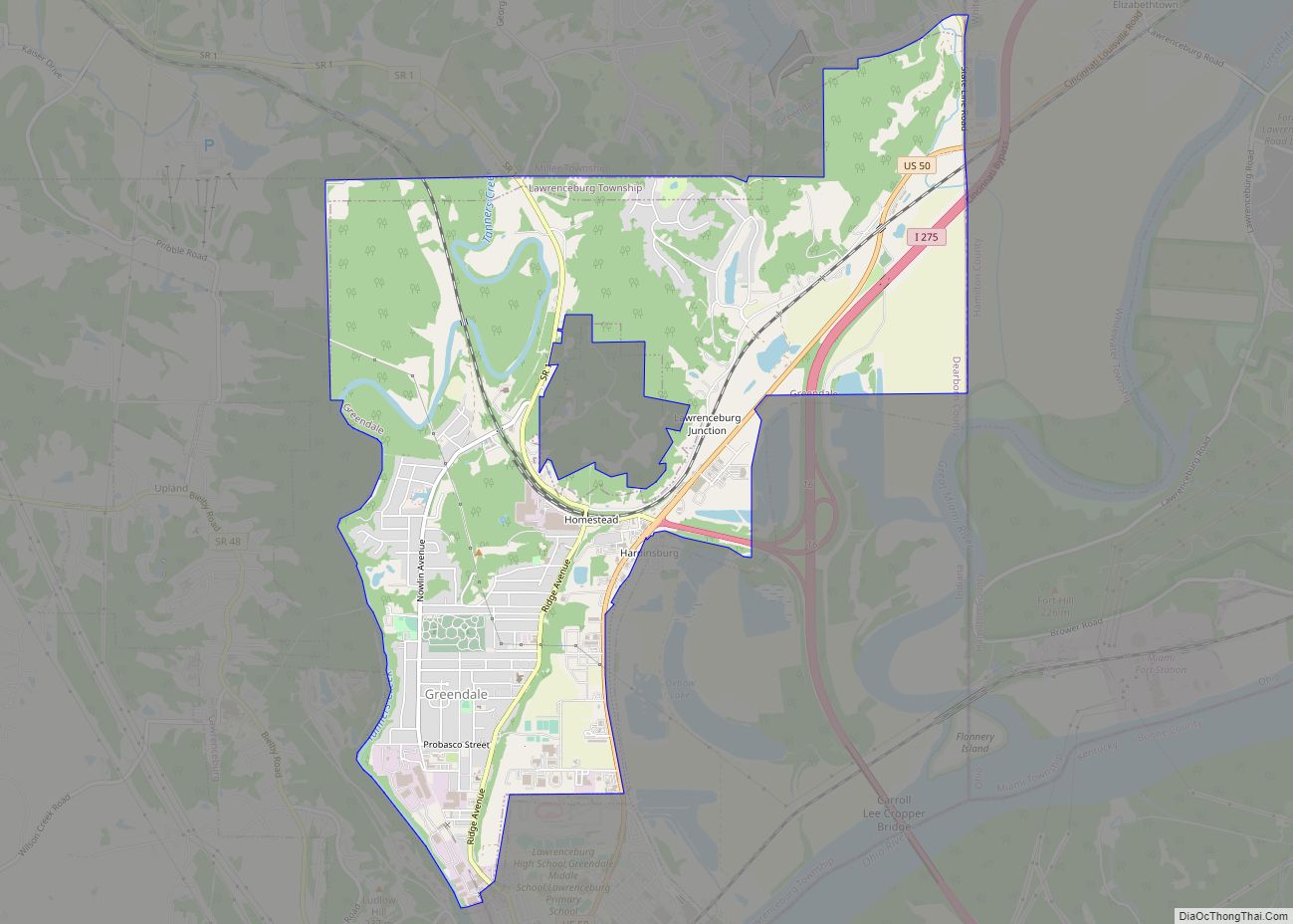 Map of Greendale city, Indiana