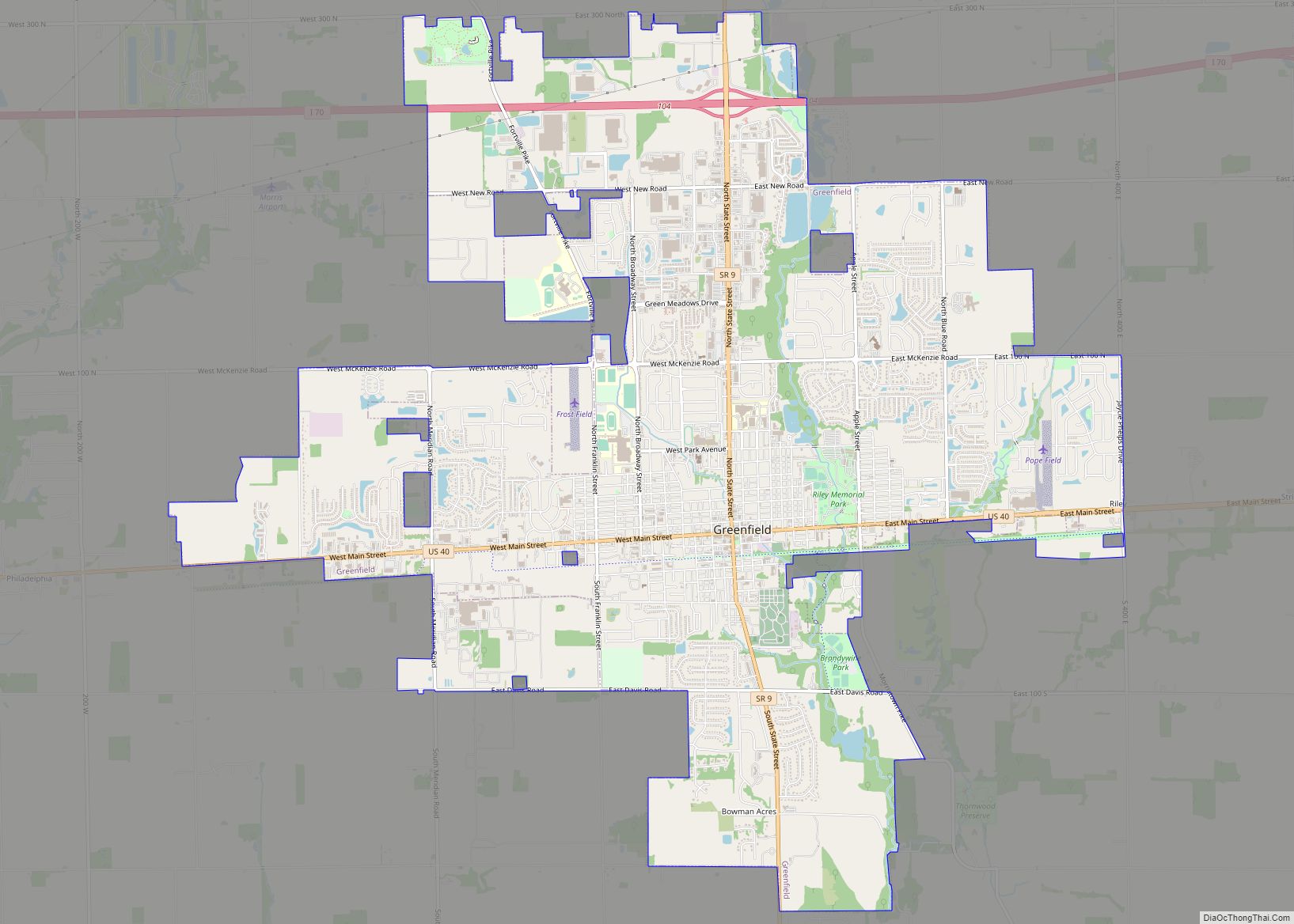 Map of Greenfield city, Indiana