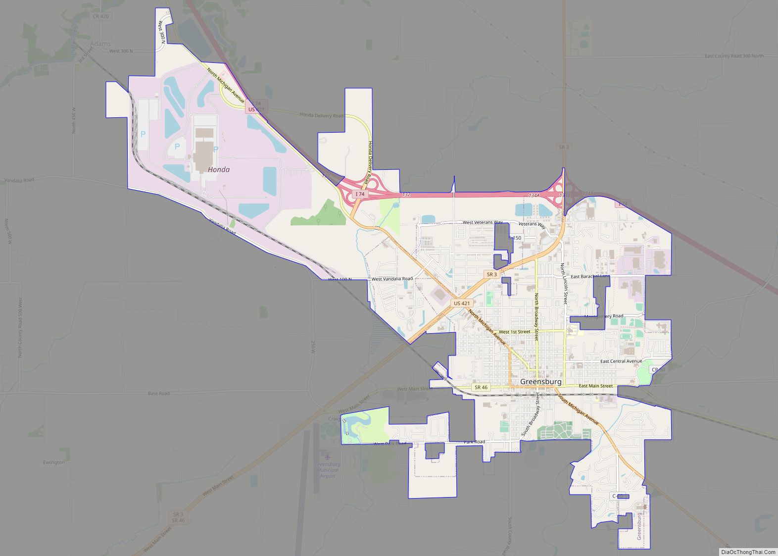 Map of Greensburg city, Indiana