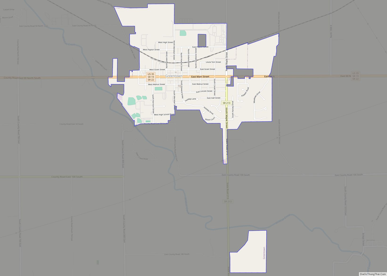 Map of Greentown town, Indiana