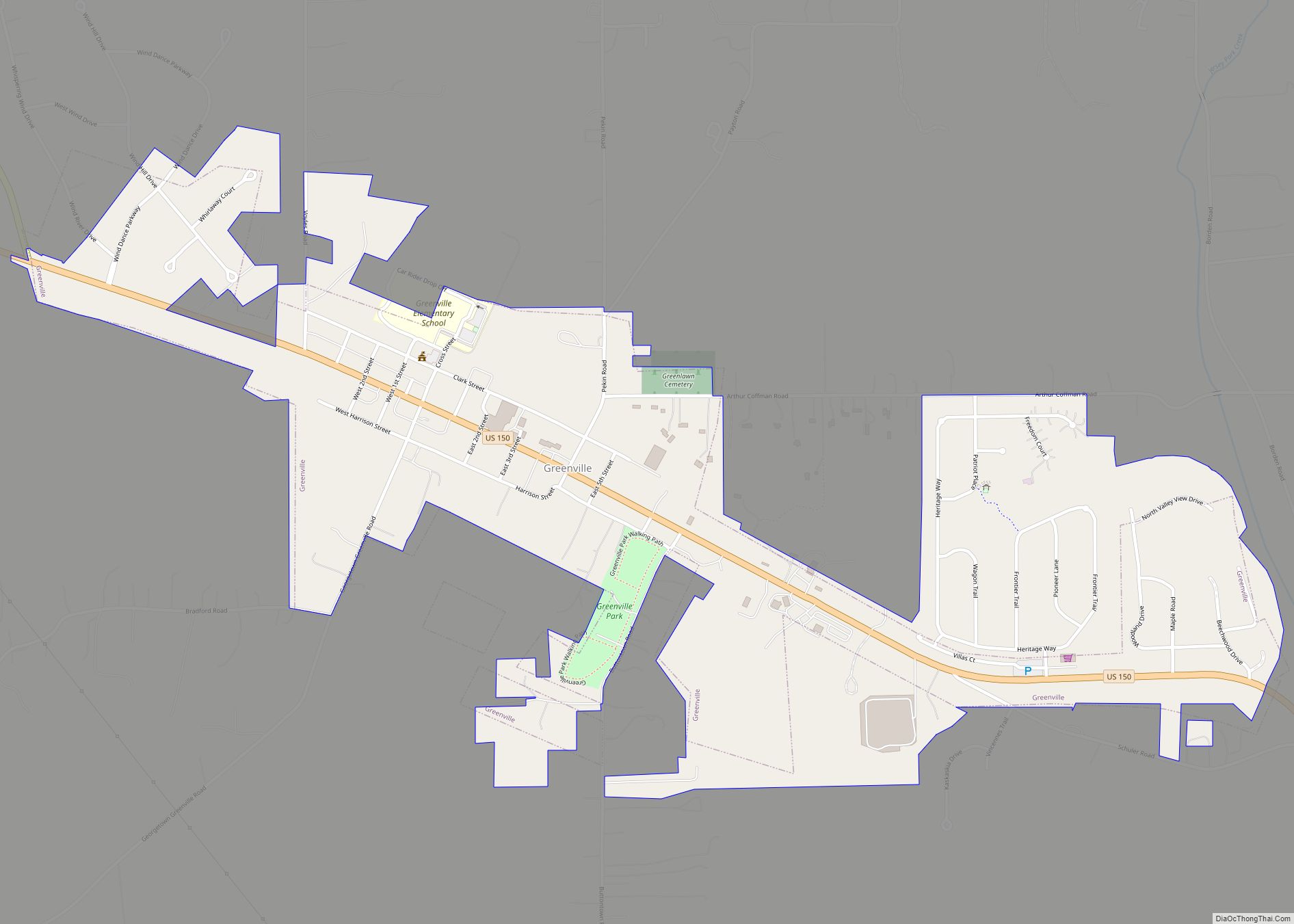 Map of Greenville town, Indiana