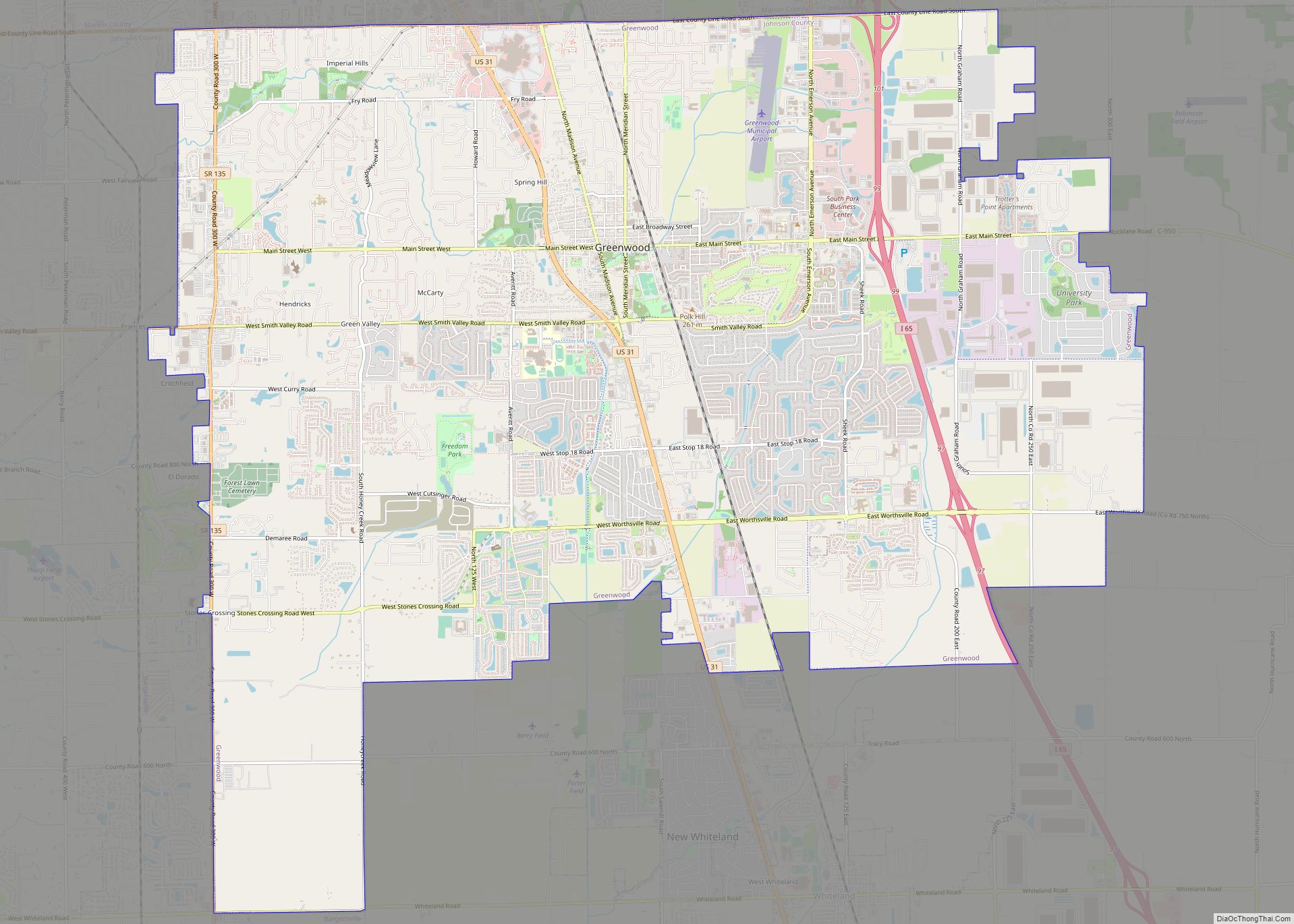 Map of Greenwood city, Indiana